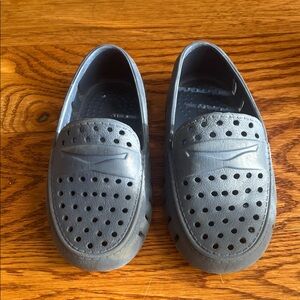 Kids Perforated Slip-On Loafers in Dark Gray